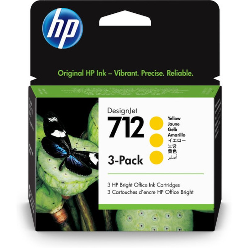 HP Paquete de 3 cartuchos de Tinta DesignJet 712 amarillo de 29 ml HP Paquete de 3 cartuchos de Tinta DesignJet 712 amarillo de 29 ml