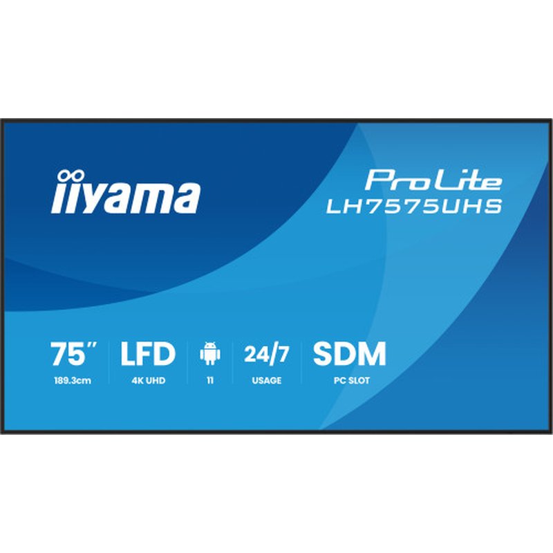 iiyama LH7575UHS-B2AG pantalla de señalización Pantalla plana para señalización digital 190,5 cm (75") LCD Wifi 500 cd / m² 4K Ultra HD Negro Procesador incorporado Android 11 24/7 iiyama LH7575UHS-B2AG pantalla de señalización Pantalla plana para señalización digital 190,5 cm (75") LCD Wifi 500 cd / m² 4K Ultra HD Negro Procesador incorporado Android 11 24/7