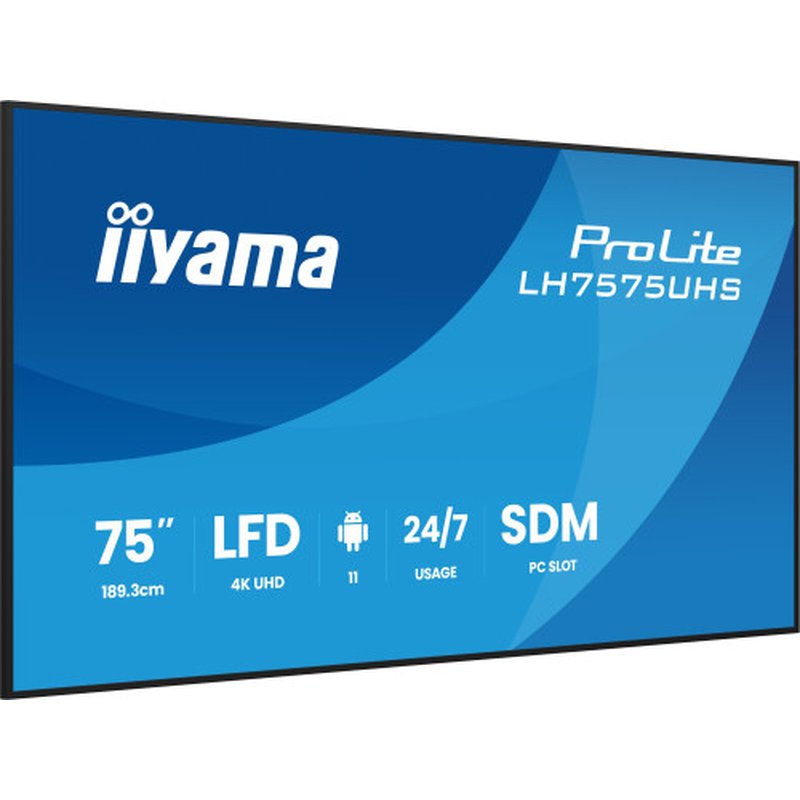 iiyama LH7575UHS-B2AG pantalla de señalización Pantalla plana para señalización digital 190,5 cm (75") LCD Wifi 500 cd / m² 4K Ultra HD Negro Procesador incorporado Android 11 24/7 iiyama LH7575UHS-B2AG pantalla de señalización Pantalla plana para señalización digital 190,5 cm (75") LCD Wifi 500 cd / m² 4K Ultra HD Negro Procesador incorporado Android 11 24/7 - Imagen 3