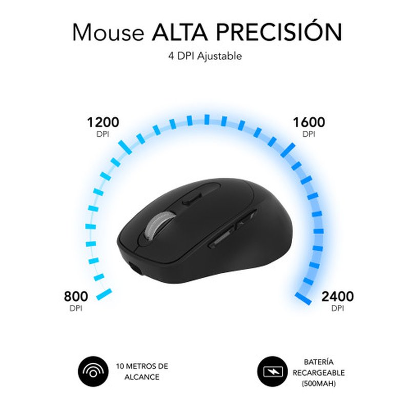 MOUSE SUBBLIM WIRELESS OPTICAL DUAL CURVE ERGO BLACK MOUSE SUBBLIM WIRELESS OPTICAL DUAL CURVE ERGO BLACK - Imagen 4