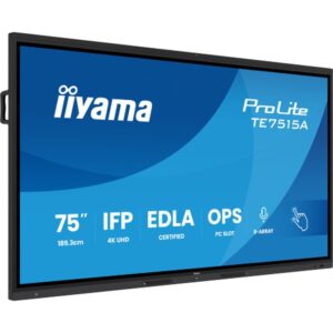 iiyama TE7515A-B1AG pantalla de señalización Panel plano interactivo 190,5 cm (75") Wifi 550 cd / m² 4K Ultra HD Negro Pantalla táctil Procesador incorporado Android