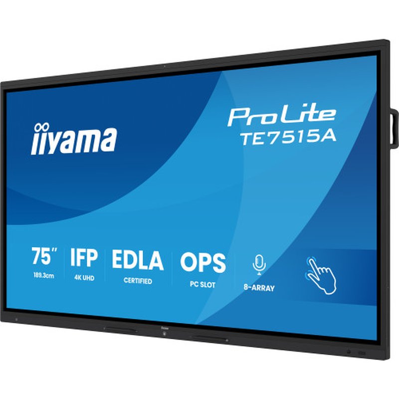 iiyama TE7515A-B1AG pantalla de señalización Panel plano interactivo 190,5 cm (75") Wifi 550 cd / m² 4K Ultra HD Negro Pantalla táctil Procesador incorporado Android - Imagen 3