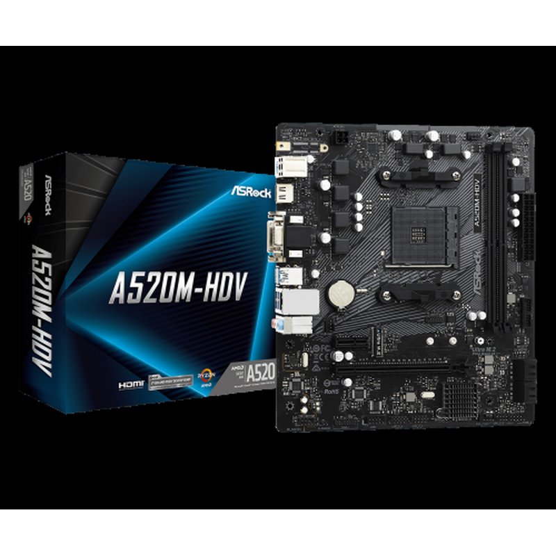 PLACA BASE ASROCK AMD A520M-HDV SOCKET AM4 MATX GRAFICA DDR4 SATA6 GLAN USB 3.1