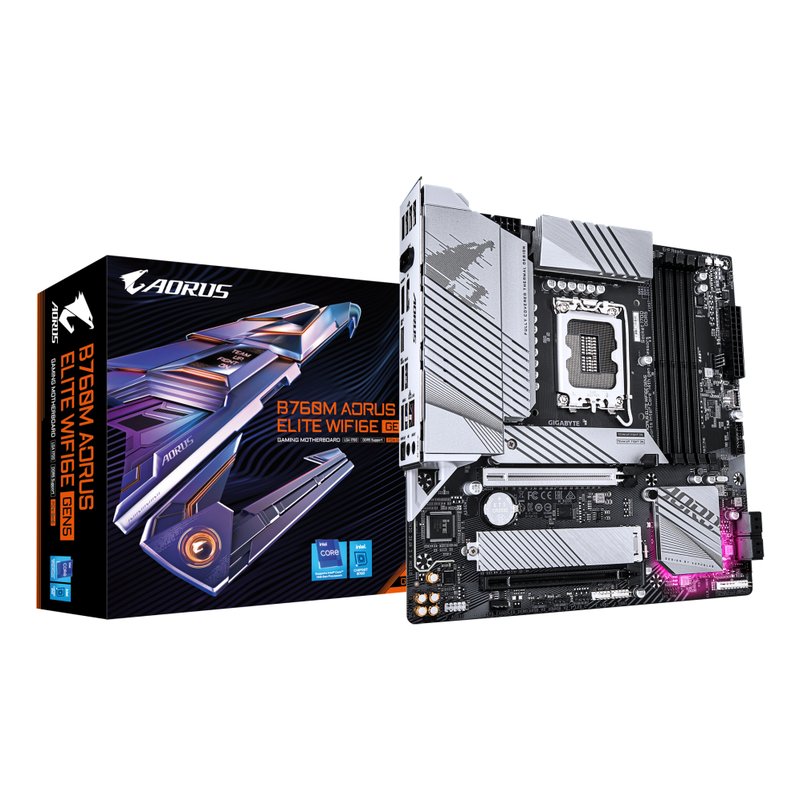 GIGABYTE B760M AORUS ELITE WIFI6E GEN5 Placa Base – Compatible con procesadores Intel Core 14ª generación, VRM digital de 12+1+1 fases, hasta 5600 MHz DDR5, 2 x M.2 PCIe 4.0, Wi-Fi 6E, LAN 2.5 GbE, USB 3.2 Gen 2x2