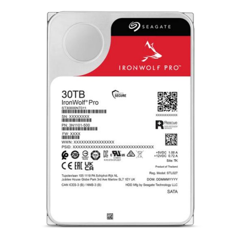 Seagate IronWolf Pro ST30000NT011 disco duro interno 30 TB 7200 RPM 512 MB 3.5" Serial ATA III Seagate IronWolf Pro ST30000NT011 disco duro interno 30 TB 7200 RPM 512 MB 3.5" Serial ATA III