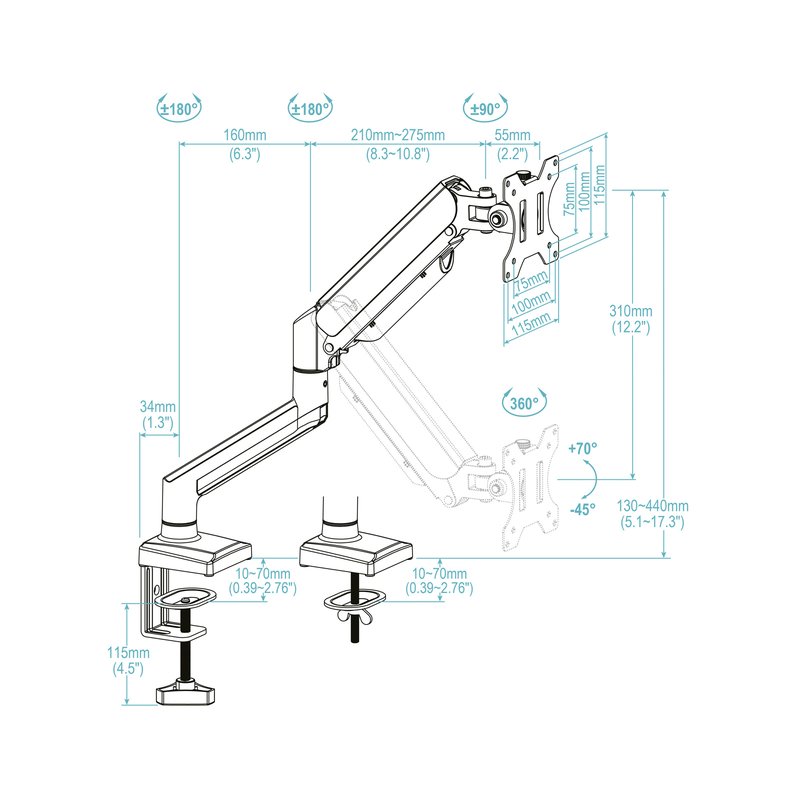 TooQ DB1334TNR-W soporte para monitor 86,4 cm (34") Escritorio Blanco TooQ DB1334TNR-W soporte para monitor 86,4 cm (34") Escritorio Blanco - Imagen 4