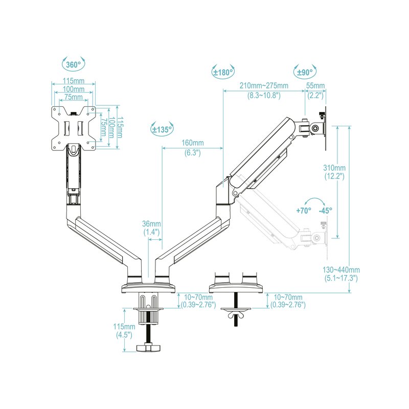 TooQ DB1434TNR-W soporte para monitor 86,4 cm (34") Escritorio Blanco TooQ DB1434TNR-W soporte para monitor 86,4 cm (34") Escritorio Blanco - Imagen 2