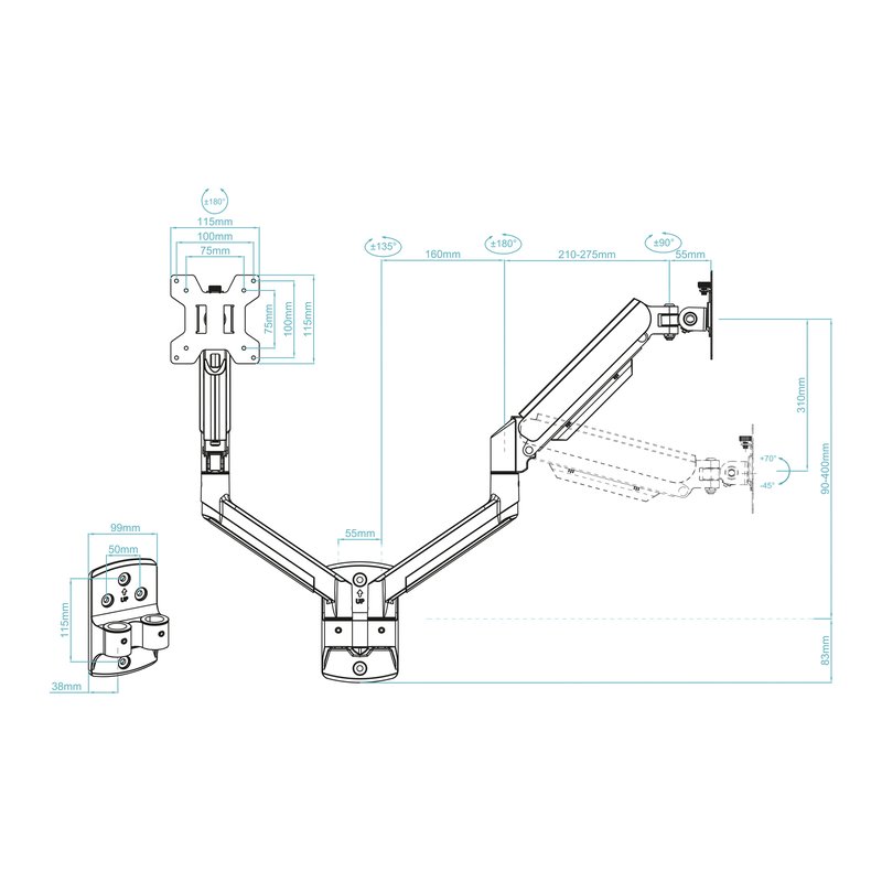 TooQ LP1434TNR-B soporte para monitor 86,4 cm (34") Escritorio Blanco TooQ LP1434TNR-B soporte para monitor 86,4 cm (34") Escritorio Blanco - Imagen 5