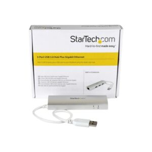 StarTech.com Hub Concentrador de 3 Puertos USB 3.0 con Adaptador de Red Ethernet Gigabit StarTech.com Hub Concentrador de 3 Puertos USB 3.0 con Adaptador de Red Ethernet Gigabit
