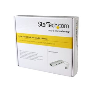 StarTech.com Hub Concentrador de 3 Puertos USB 3.0 con Adaptador de Red Ethernet Gigabit StarTech.com Hub Concentrador de 3 Puertos USB 3.0 con Adaptador de Red Ethernet Gigabit