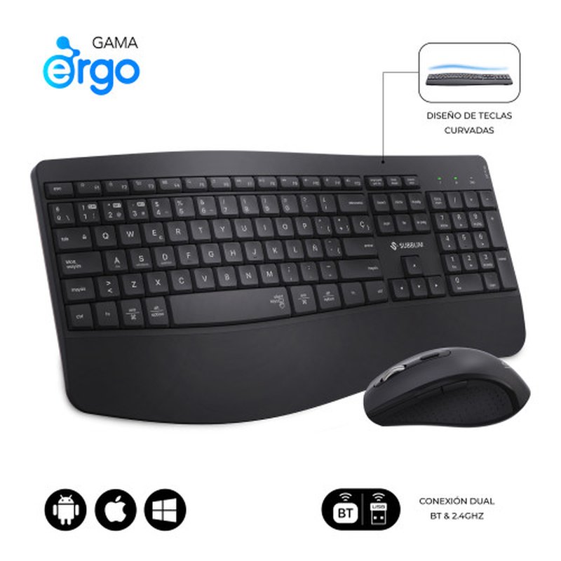 TECLADO + MOUSE SUBBLIM WIRELESS ERGO OFFICE PROWAVE DUAL BLACK TECLADO + MOUSE SUBBLIM WIRELESS ERGO OFFICE PROWAVE DUAL BLACK