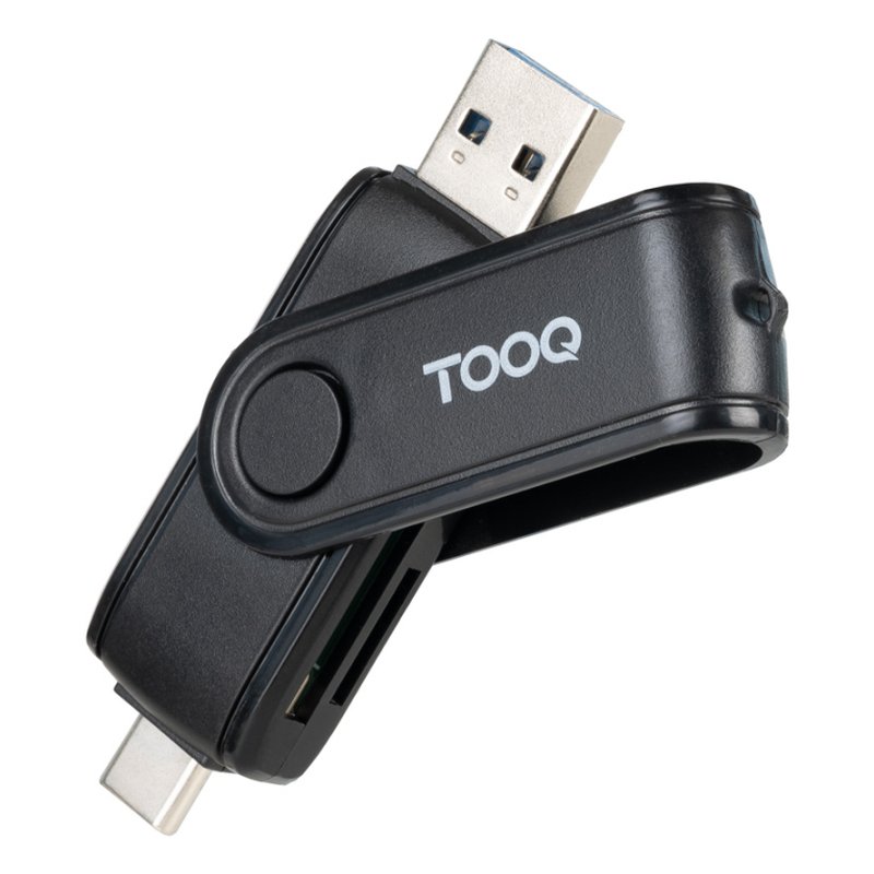 TooQ Lector de Tarjetas USB (USB-C 2.0 + USB A 3.0), SD/TF, Color Negro
