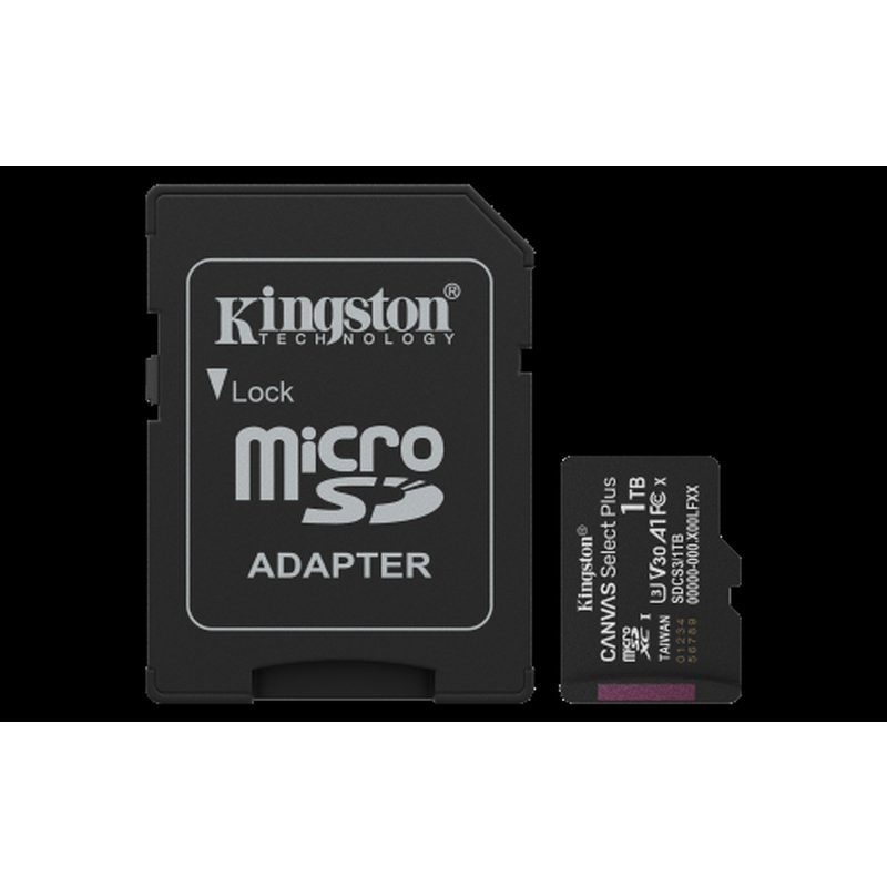 Kingston Technology 1TB microSDXC Canvas Select Plus Gen3 150MB/s A1 (Incluye adaptador de SD) Kingston Technology 1TB microSDXC Canvas Select Plus Gen3 150MB/s A1 (Incluye adaptador de SD)