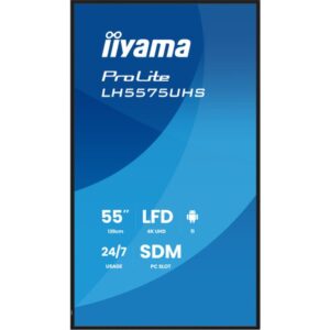 iiyama LH5575UHS-B2AG pantalla de señalización Pantalla plana para señalización digital 138,7 cm (54.6") LCD Wifi 500 cd / m² 4K Ultra HD Negro Procesador incorporado Android 11 24/7