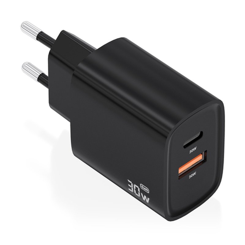 AISENS Cargador GaN 30W, 1xUSB-C PD3.0 QC4.0, 1xUSB-A QC3.0, Negro AISENS Cargador GaN 30W, 1xUSB-C PD3.0 QC4.0, 1xUSB-A QC3.0, Negro