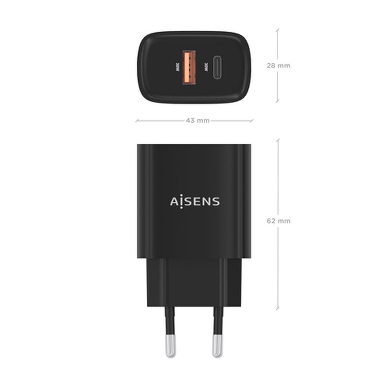 AISENS Cargador GaN 30W, 1xUSB-C PD3.0 QC4.0, 1xUSB-A QC3.0, Negro AISENS Cargador GaN 30W, 1xUSB-C PD3.0 QC4.0, 1xUSB-A QC3.0, Negro - Imagen 4