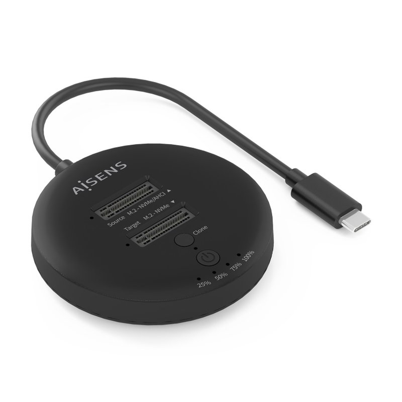 AISENS Estacion De Docking De Doble Bahia NVME a USB 3.2 Gen2x2, Clone, Negro
