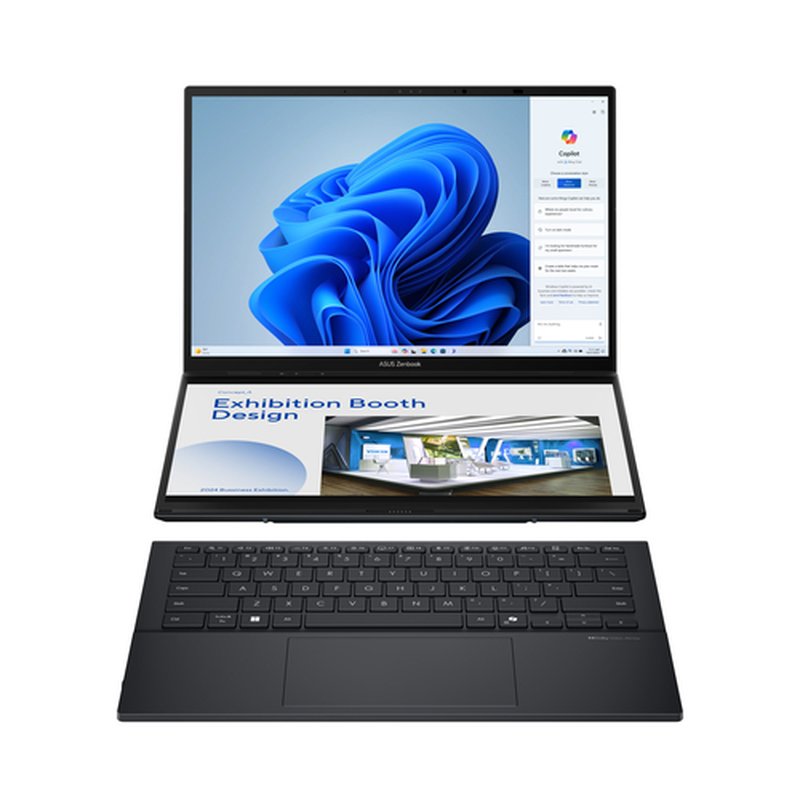 ASUS Zenbook Duo OLED UX8406CA-PZ166X - Ordenador Portátil 14" WQXGA+ 120Hz (Intel Core Ultra 9 285H, 32GB RAM, 1TB SSD, Arc 140T, Windows 11 Home) Gris Tintero - Teclado QWERTY español