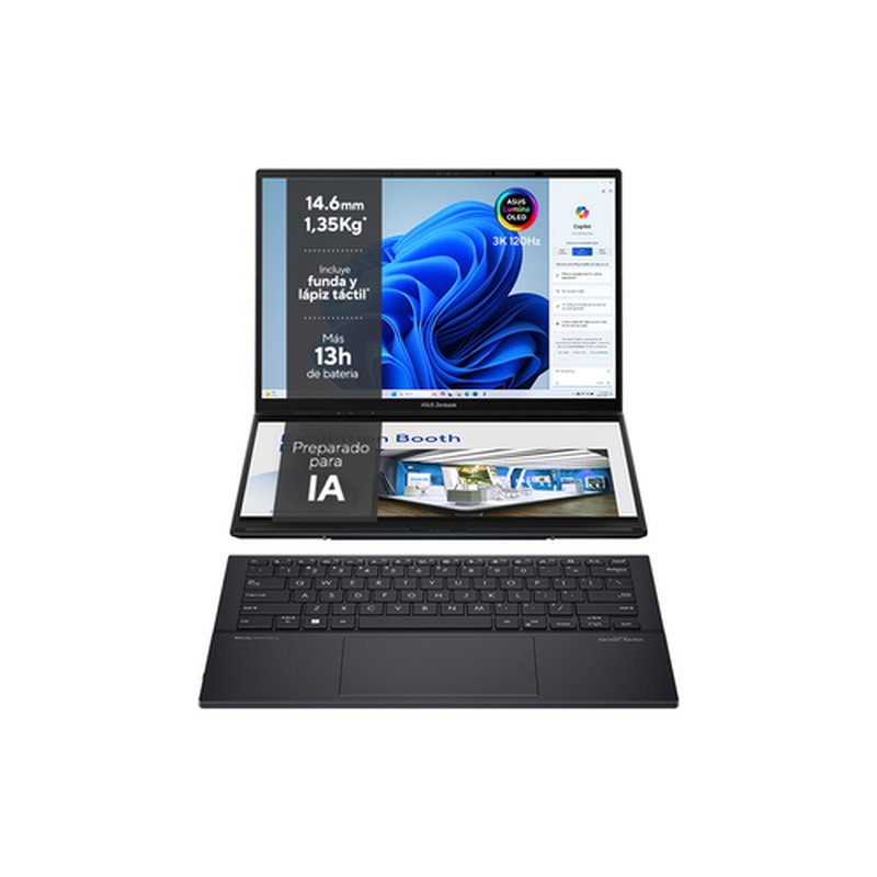 ASUS Zenbook Duo OLED UX8406CA-PZ166X - Ordenador Portátil 14" WQXGA+ 120Hz (Intel Core Ultra 9 285H, 32GB RAM, 1TB SSD, Arc 140T, Windows 11 Home) Gris Tintero - Teclado QWERTY español - Imagen 2