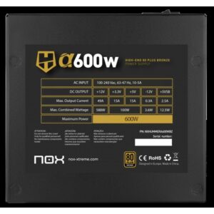 FUENTE ALIMENTACION NOX HUMMER ALPHA 600W 80+ BRONZE