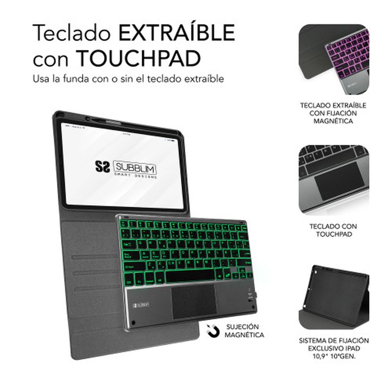 FUNDA TABLET SUBBLIM KEYTAB PRO + TECLADO BLUETOOTH TOUCHPAD BLACK IPAD 10.9" / 11" FUNDA TABLET SUBBLIM KEYTAB PRO + TECLADO BLUETOOTH TOUCHPAD BLACK IPAD 10.9" / 11" - Imagen 4