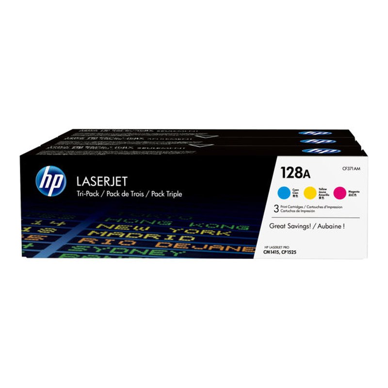 HP Pack de ahorro de 3 cartuchos de tóner original LaserJet 128A cian/magenta/amarillo