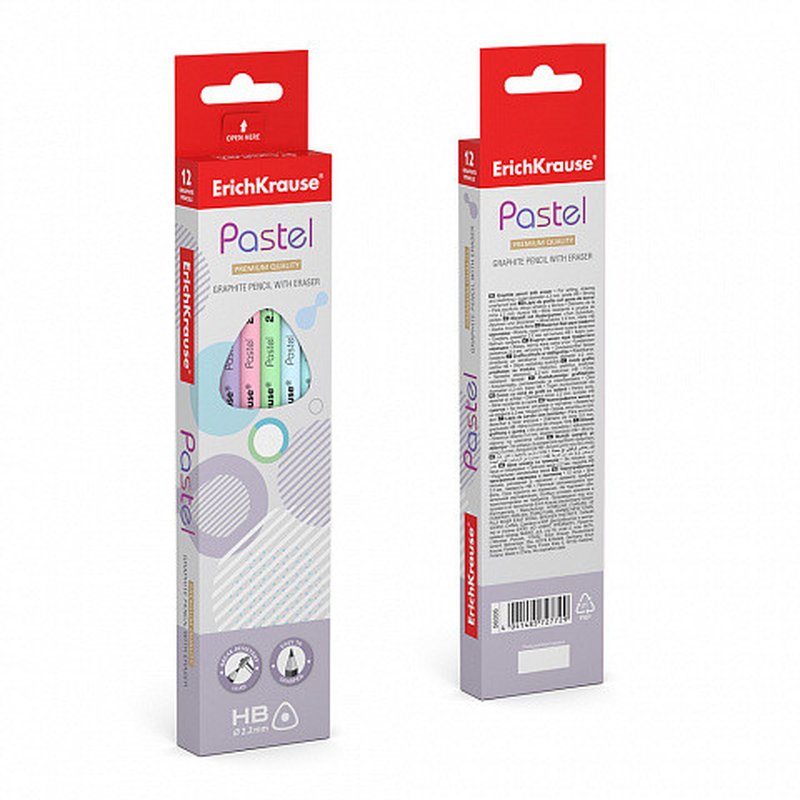 LÁPIZ DE GRAFITO TRIANGULAR CON GOMA PASTEL HB ERICH KRAUSE 56006 | PACK 12 UNIDADES