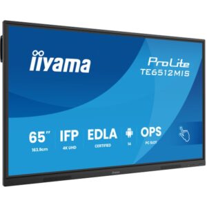 iiyama TE6512MIS-B4AG pantalla de señalización Panel plano interactivo 165,1 cm (65") LCD Wifi 400 cd / m² 4K Ultra HD Negro Pantalla táctil Procesador incorporado Android 24/7