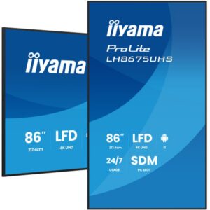 iiyama LH8675UHS-B2AG pantalla de señalización Pantalla plana para señalización digital 2,17 m (85.6") LCD Wifi 500 cd / m² 4K Ultra HD Negro Procesador incorporado Android 11 24/7