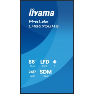 iiyama LH8675UHS-B2AG pantalla de señalización Pantalla plana para señalización digital 2,17 m (85.6") LCD Wifi 500 cd / m² 4K Ultra HD Negro Procesador incorporado Android 11 24/7 iiyama LH8675UHS-B2AG pantalla de señalización Pantalla plana para señalización digital 2,17 m (85.6") LCD Wifi 500 cd / m² 4K Ultra HD Negro Procesador incorporado Android 11 24/7