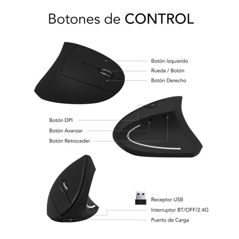 MOUSE SUBBLIM VERTICAL GLIDE ERGO WIRELESS BLUETOOTH DUAL BLACK - Imagen 7