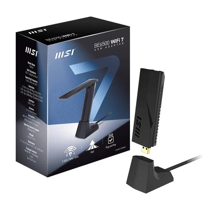 MSI BE6500 WiFi7 USB Stick - Dongle tarjeta y adaptador de interfaz USB 3.2 Gen 1 (3.1 Gen 1)