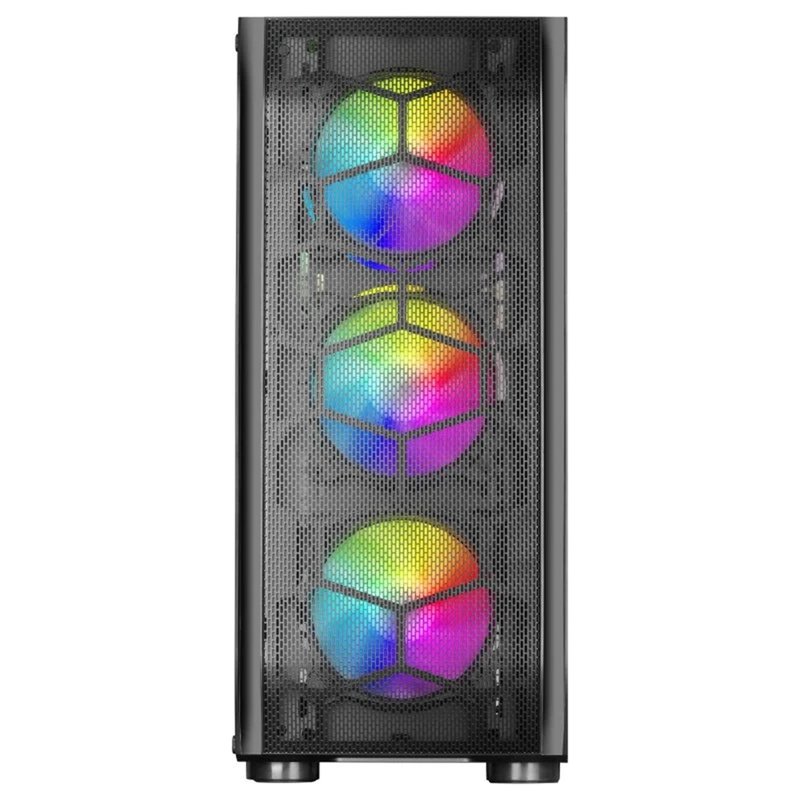 Mars Gaming MC-KX, Torre Gaming Premium E-ATX, Sistema CPU Freezer, 5 Ventiladores ARGB Ultra-silenciosos, Controladora ARGB y Mando RF, Frontal Mesh, Negro