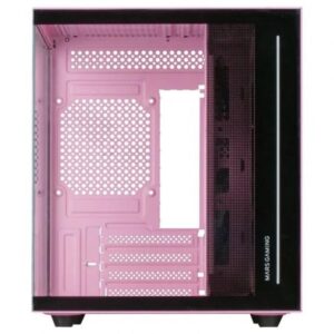 Mars Gaming MC-VIEW Rosa, Caja Minitorre Gaming Micro-ATX, Cristal Templado 90° Sin Marco, Estructura Modular Doble Cámara, Soporte Completo para Refrigeración Líquida