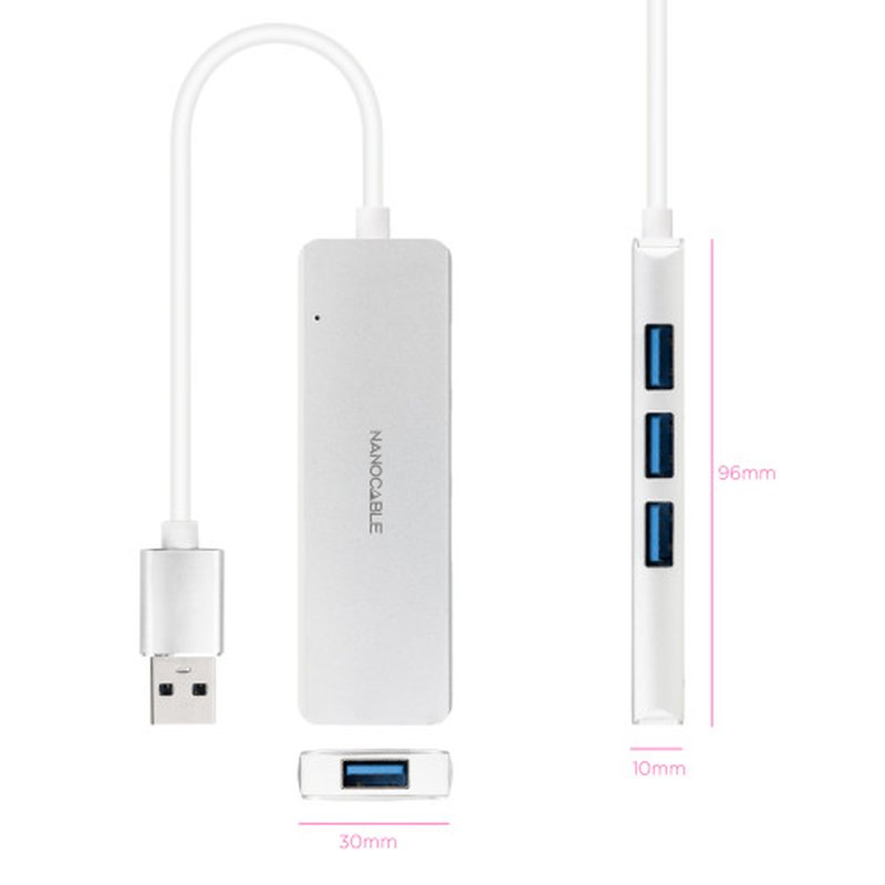 Nanocable Hub USB-A 3.0. a 4xUSB3.0, USB-A/M-USB 3.0/H, Aluminio, Color Plata, 18 cm Nanocable Hub USB-A 3.0. a 4xUSB3.0, USB-A/M-USB 3.0/H, Aluminio, Color Plata, 18 cm - Imagen 2