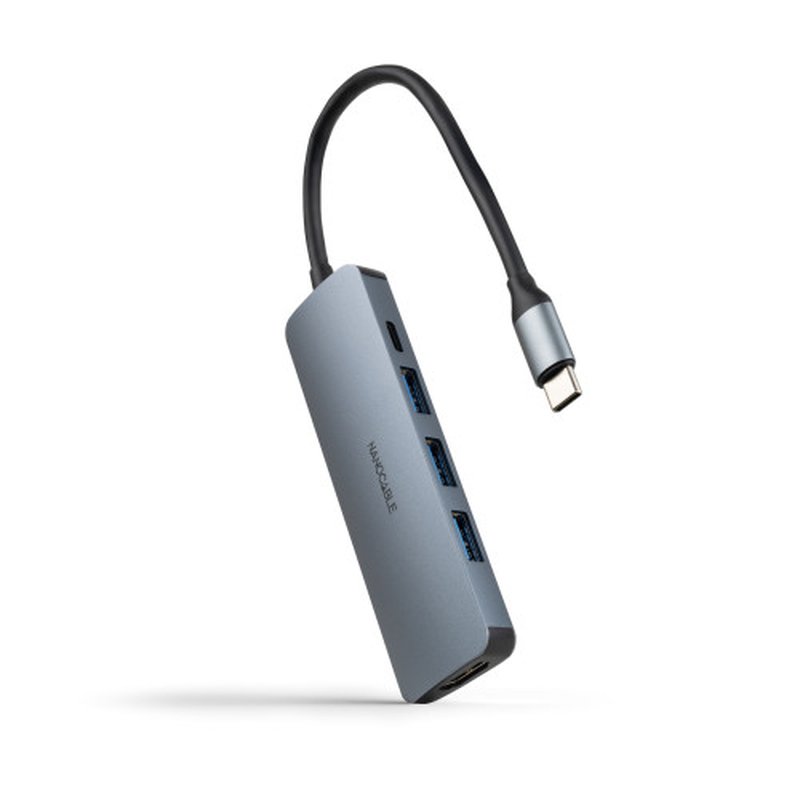 Nanocable Hub USB-C 5 en 1, Conversor USB-C 3.1 a 3xUSB-A 3.0 + USB-C PD + HDMI, Aluminio, Gris, 18 cm Nanocable Hub USB-C 5 en 1, Conversor USB-C 3.1 a 3xUSB-A 3.0 + USB-C PD + HDMI, Aluminio, Gris, 18 cm