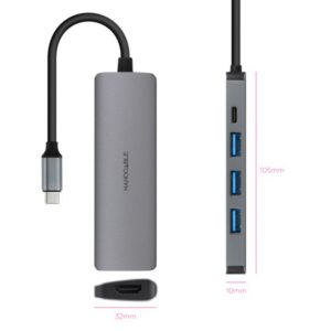 Nanocable Hub USB-C 5 en 1, Conversor USB-C 3.1 a 3xUSB-A 3.0 + USB-C PD + HDMI, Aluminio, Gris, 18 cm Nanocable Hub USB-C 5 en 1, Conversor USB-C 3.1 a 3xUSB-A 3.0 + USB-C PD + HDMI, Aluminio, Gris, 18 cm