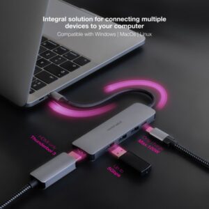 Nanocable Hub USB-C 5 en 1, Conversor USB-C 3.1 a 3xUSB-A 3.0 + USB-C PD + HDMI, Aluminio, Gris, 18 cm Nanocable Hub USB-C 5 en 1, Conversor USB-C 3.1 a 3xUSB-A 3.0 + USB-C PD + HDMI, Aluminio, Gris, 18 cm