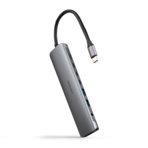 Nanocable Hub USB-C 8 en 1, Conversor USB-C 3.1 a 2xUSB-A 3.0 + 3xUSB-C 3.0 + USB-C PD + HDMI 4K@60Hz + Audio Jack 3.5, Aluminio, Gris, 18 cm