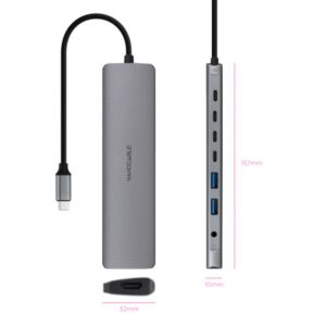 Alternative view of Nanocable Hub USB-C 8 en 1, Conversor USB-C 3.1 a 2xUSB-A 3.0 + 3xUSB-C 3.0 + USB-C PD + HDMI 4K@60Hz + Audio Jack 3.5, Aluminio, Gris, 18 cm