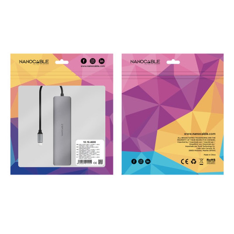 Nanocable Hub USB-C 8 en 1, Conversor USB-C 3.1 a 2xUSB-A 3.0 + 3xUSB-C 3.0 + USB-C PD + HDMI 4K@60Hz + Audio Jack 3.5, Aluminio, Gris, 18 cm Nanocable Hub USB-C 8 en 1, Conversor USB-C 3.1 a 2xUSB-A 3.0 + 3xUSB-C 3.0 + USB-C PD + HDMI 4K@60Hz + Audio Jack 3.5, Aluminio, Gris, 18 cm - Imagen 5