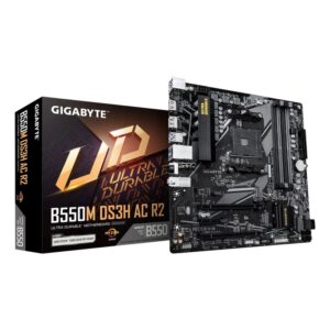 GIGABYTE B550M DS3H AC R2 Placa base - Procesadores AMD Ryzen 5000, VRM de 5+3 fases, hasta 4733 MHz DDR4 (O.C.), 1x M.2 PCIe 4.0 + 1x M.2 PCIe 3.0, Wi-Fi 5, LAN 1 GbE, USB 3.2 Gen 1