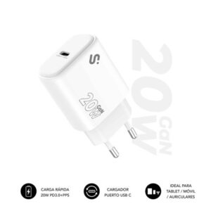 SUBBLIM Cargador USB-C GaN 20W , Power Delivery 3.0 & PPS, Enchufe Rápido para iPhone 16-12, iPad, Galaxy S24-S20, Pixel 9-6, Xiaomi, Ultraportátil, Seguro y Certificado