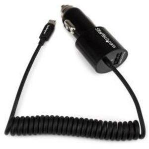 StarTech.com Cargador USB de 2 Puertos para Coche con Cable Micro USB y puerto USB - Negro