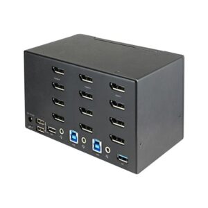 StarTech.com Switch Conmutador KVM de 2 Puertos DisplayPort 1.2 para 4 Monitores - DP HDR UHD 4K de 60Hz - Hub Ladrón de 2 Puertos USB 3.0 (5Gbps) - 4 Puertos USB 2.0 HID - Audio - Hotkeys