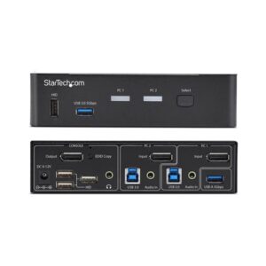 StarTech.com Switch KVM de 2 Puertos DisplayPort - 4K60Hz - HDCP 1.4 - DP 1.2 - Gestión EDID - Hub USB 3.0 de 2 Puertos - 4 Puertos HID USB - TAA