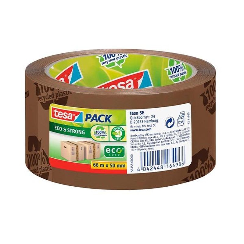 TESA Precinto ecologico Tesapack Eco&Strong PP reciclado 66mx50mm marron impreso