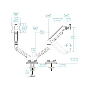 TooQ DB1434TNR-W soporte para monitor 86,4 cm (34") Escritorio Blanco