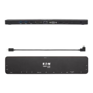Tripp Lite U442-DOCK7D-B Estación de Conexión USB C, Pantalla Triple - 4K HDMI y DP, VGA, USB 3.2 Gen 1, Hub USB A y USB C, GbE, Carga PD de 100W, Negro