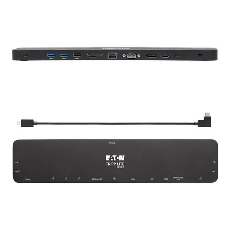Tripp Lite U442-DOCK7D-B Estación de Conexión USB C, Pantalla Triple - 4K HDMI y DP, VGA, USB 3.2 Gen 1, Hub USB A y USB C, GbE, Carga PD de 100W, Negro - Imagen 10